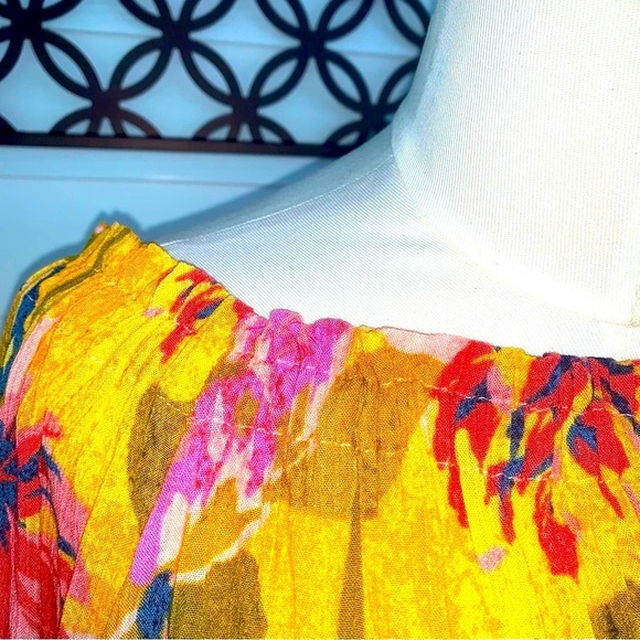 Women’s NWT Terra & Sky Pink and Yellow Boho Ruffled shoulder Blouse size 4XL - Picture 3 of 7